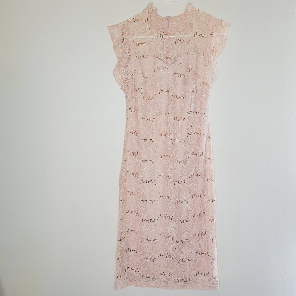 Enfocus Studios Dress Womens Sequin Lace Peach Size 4 Zipper Occasion Wedding - Picture 1 of 9
